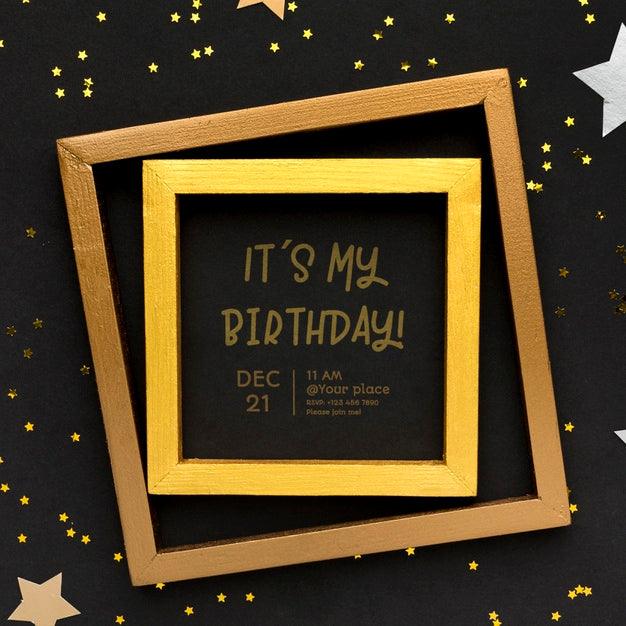 Top View Golden Frames Arrangement Psd