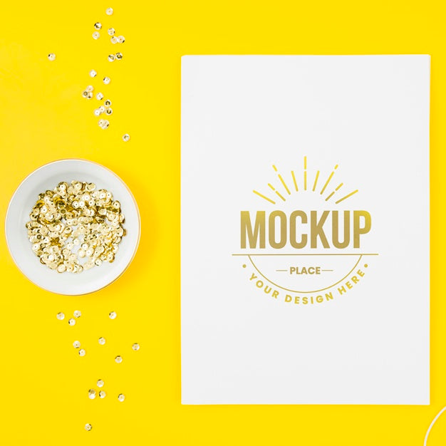 Top View Golden Sequins Mock-Up Psd
