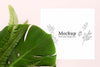 Top View Green Leaves Arrangement With Mock-Up Psd