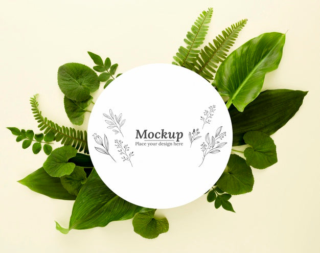 Top View Green Leaves Assortment With Mock-Up Psd