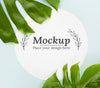 Top View Green Leaves Composition With Mock-Up Psd