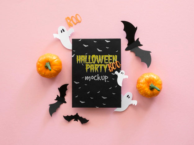 Top View Halloween Mock-Up With Paper Bats Psd