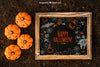 Top View Halloween Mockup With Slate And Pumpkins Psd