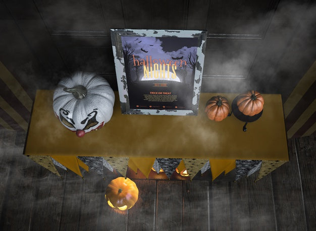 Top View Halloween Nights Frame Mock-Up In The Mist Psd