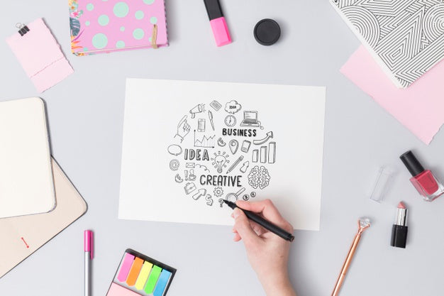 Top View Hand Drawing With Mock-Up Psd