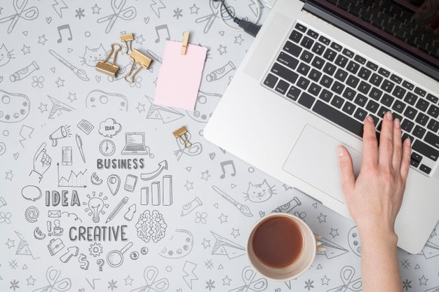 Top View Hand Touching Notebook Psd