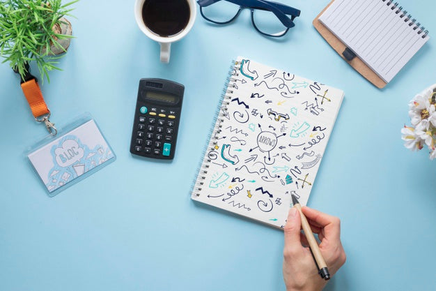 Top View Hand Writing On A Notebook Mock-Up Psd