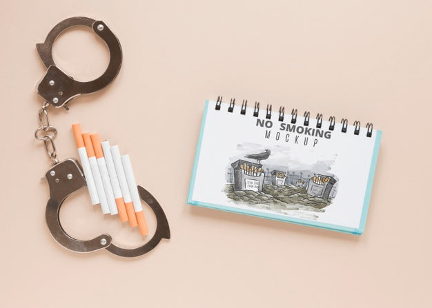 Top View Handcuffs And Cigarettes Psd