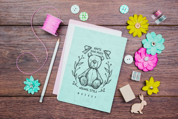 Top View Handmade Flowers Psd