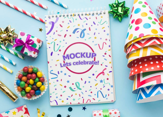 Top View Happy Birthday Party Party Hats Psd