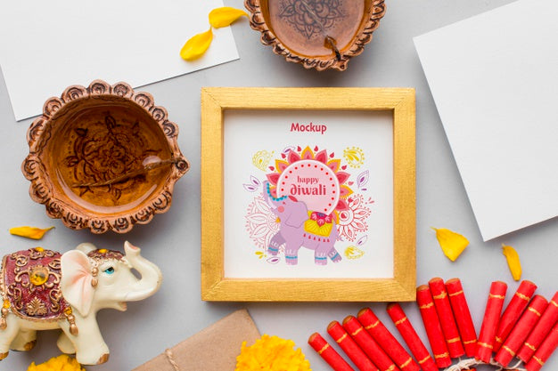 Top View Happy Diwali Festival Framed Mock-Up Psd