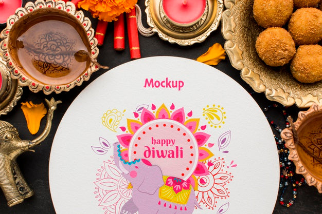 Top View Happy Diwali Festival Mock-Up Arrangement Psd