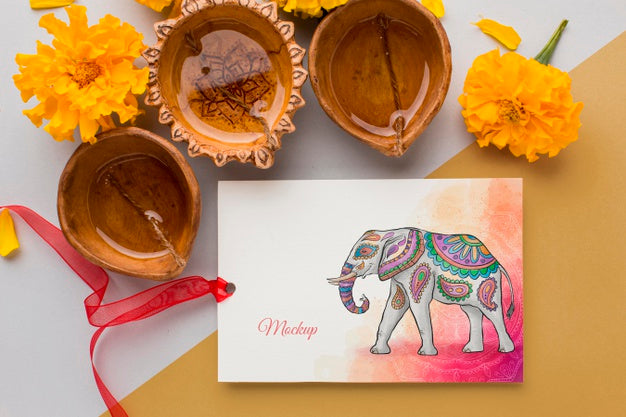 Top View Happy Diwali Festival Mock-Up Candles Psd