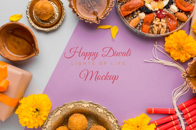 Top View Happy Diwali Festival Mock-Up Lettering Psd