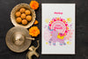 Top View Happy Diwali Festival Mock-Up With Sweets Psd