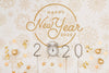 Top View Happy New Year 2020 Mock-Up With Midnight Clock Psd