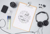 Top View Headphones With Clipboard Psd