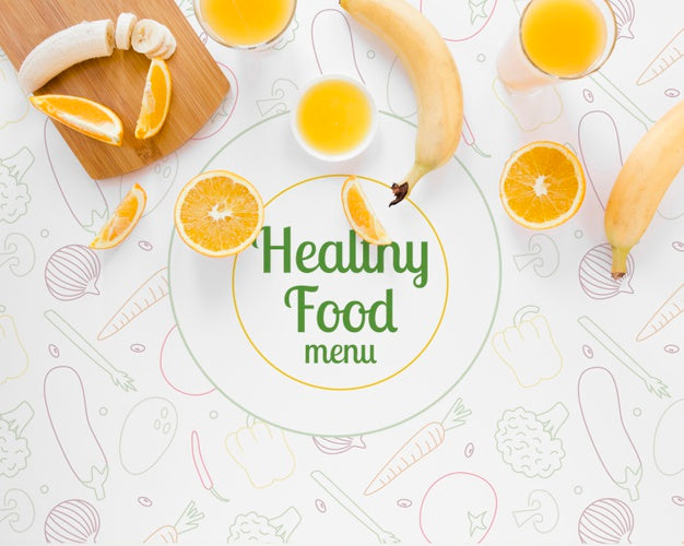 Top View Healthy Food Concept With Bananas Psd