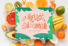 Top View Hello Summer With Exotic Fruits Psd