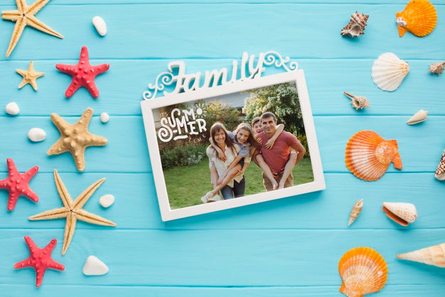 Top View Holiday Family Frame On The Table Psd