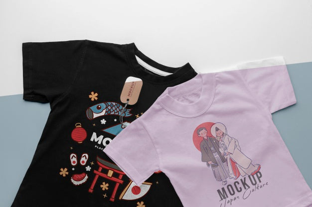 Top View Japanese T-Shirt Mock-Up Arrangement Psd