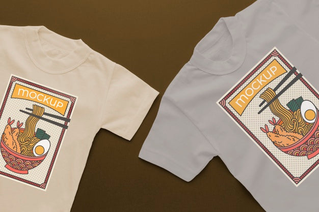 Top View Japanese T-Shirt Mock-Up Arrangement Psd