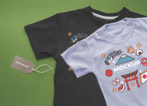 Top View Japanese T-Shirt Mock-Up Arrangement Psd