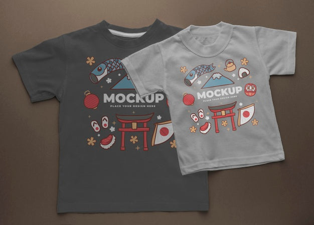 Top View Japanese T-Shirt Mock-Up Arrangement Psd