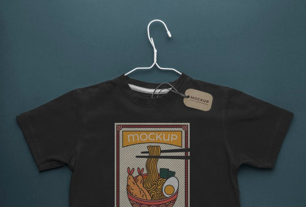 Top View Japanese T-Shirt Mock-Up Arrangement Psd