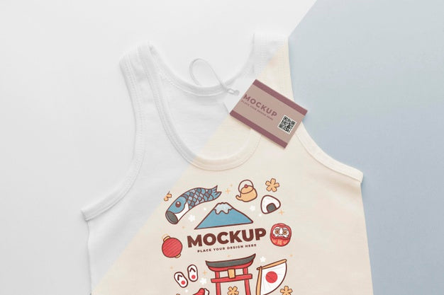 Top View Japanese T-Shirt Mock-Up Assortment Psd