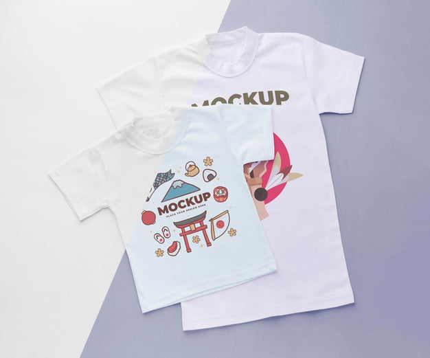 Top View Japanese T-Shirt Mock-Up Assortment Psd