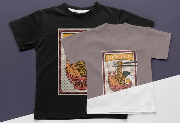 Top View Japanese T-Shirt Mock-Up Assortment Psd