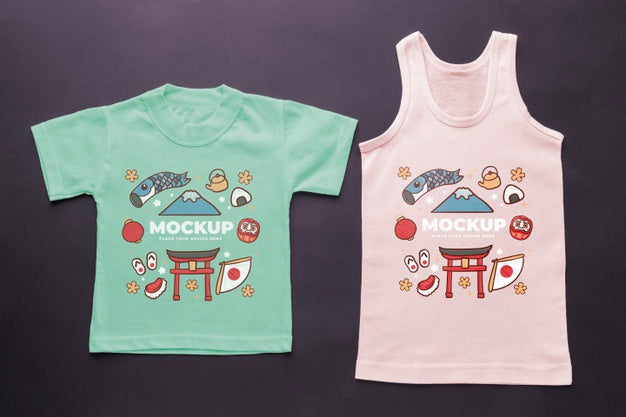 Top View Japanese T-Shirt Mock-Up Composition Psd