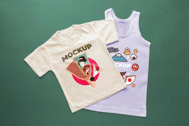 Top View Japanese T-Shirt Mock-Up Composition Psd