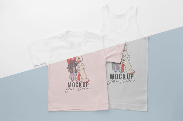 Top View Japanese T-Shirt Mock-Up Psd