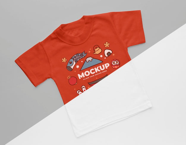 Top View Japanese T-Shirt Mock-Up Psd