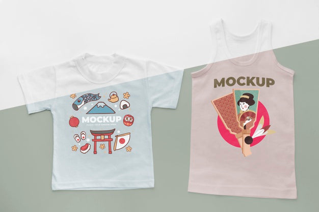 Top View Japanese T-Shirt Mock-Up Psd