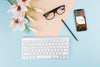 Top View Keyboard And Glasses Arrangement Psd