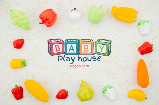 Top View Kids Toy Set Frame Psd