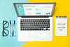 Top View Laptop And Desk Items Psd