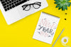 Top View Laptop And Mock-Up With New Year Party Psd