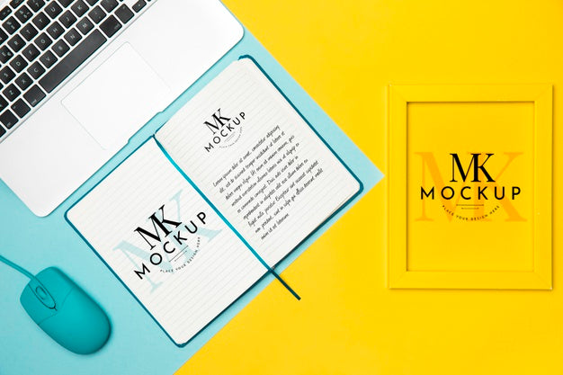 Top View Laptop And Notebook Arrangement Psd