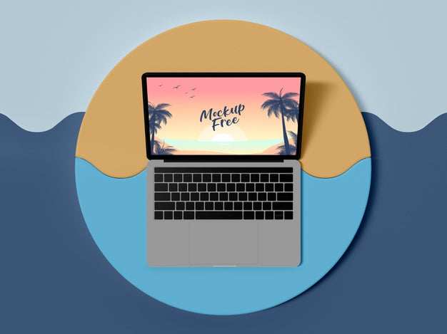 Top View Laptop Summer Concept Psd