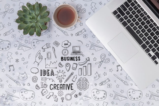 Top View Laptop With Cup Of Coffee Psd