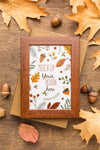 Top View Leaves Fall And Frame Psd