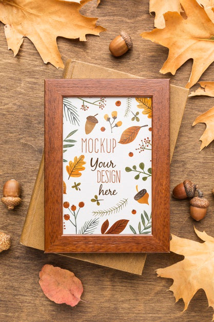Top View Leaves Fall And Frame Psd