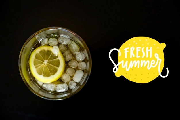 Top View Lemonade Full Of Ice Cubes Psd