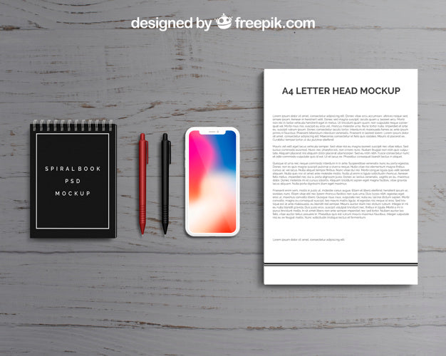 Top View Letterhead And Smartphone Mockup Psd