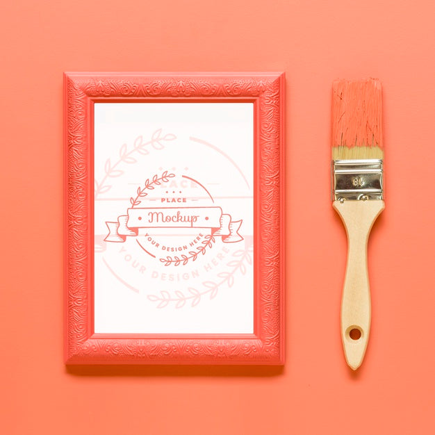 Top View Living Coral Arrangement With Frame Mock-Up Psd