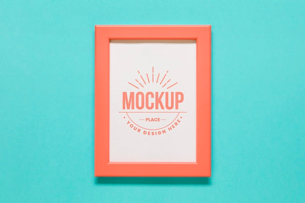 Top View Living Coral Composition With Frame Mock-Up Psd